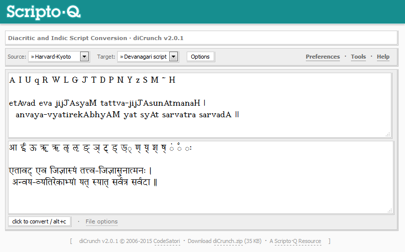 diCrunch v2.0.1 - Diacritic and Indic Script Conversion | Scripto·Q Tools