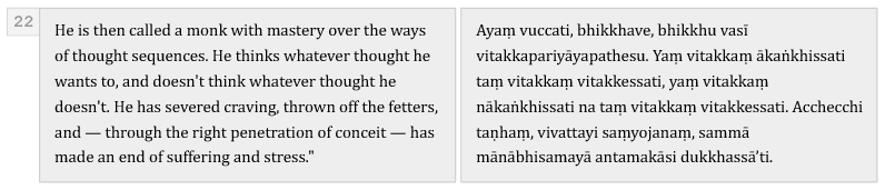 Bilingual parallel reading example with English-Pali ~ from Vitakkasanthana Sutta